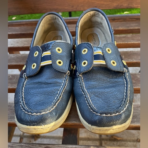 Sperry Iconic Boat Shoe Navy Leather Upper Textured Fabric Contrast K-13 S Sz 9M - Picture 5 of 15